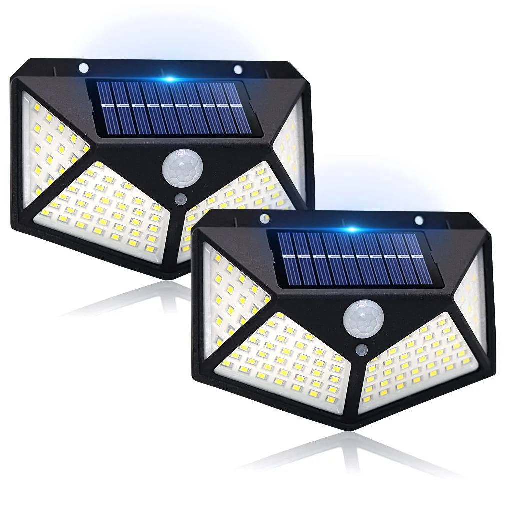 Solar  Powered Lights Outdoor 100 LED 3 Lighting Modes Motion Sensor Wall Lamp  Waterproof Wall Lights for Fence Yard Pathway
